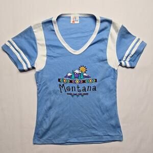Vintage Montana Graphic Tee Le Riche Blue White Womens Small Nature Shirt VTG